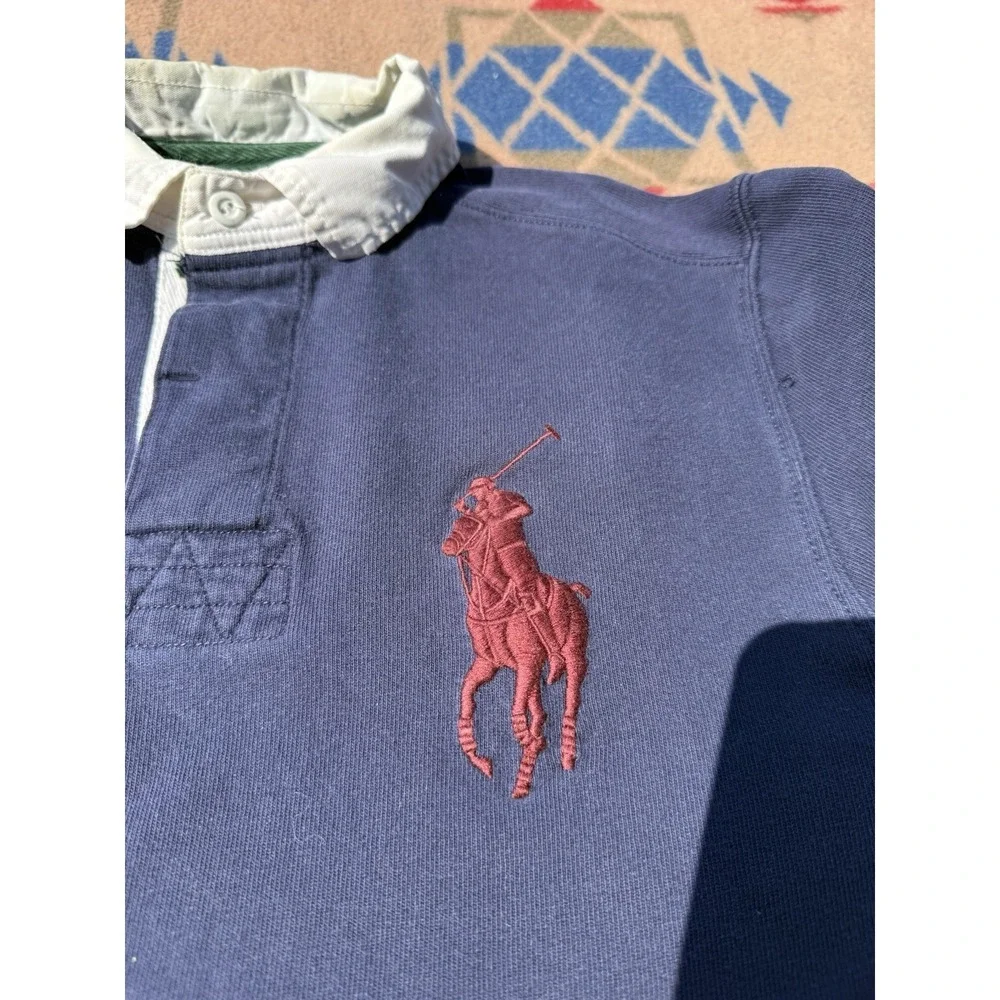 Polo Ralph Lauren Big Pony Rugby 90s Elbow Patch #2 Men's Small‎ Navy Blue